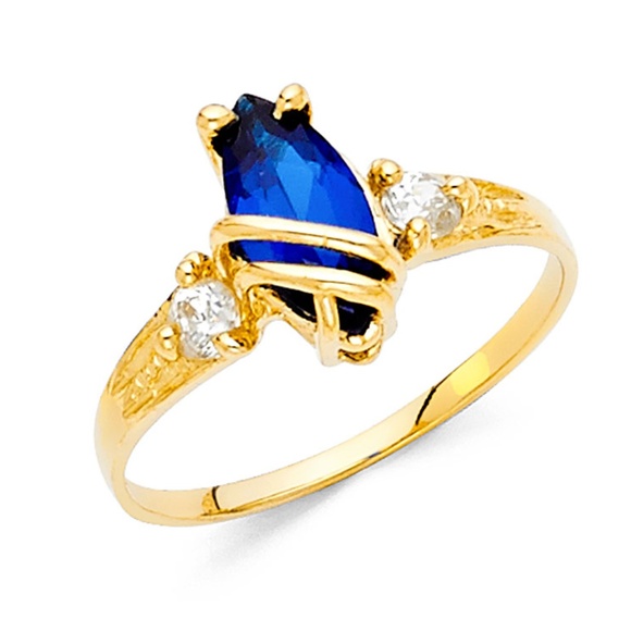 14k Yellow gold Engagement Ring Blue pear CZ - Picture 1 of 9